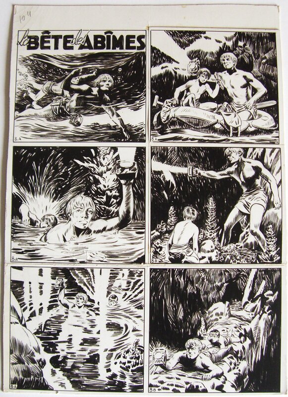 Kline, La bête des abîmes ! 1952 parue dans coq Hardi - planche 8 - Planche originale