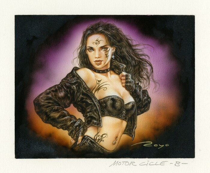 Motorcicle girl by Luis Royo - Original Illustration