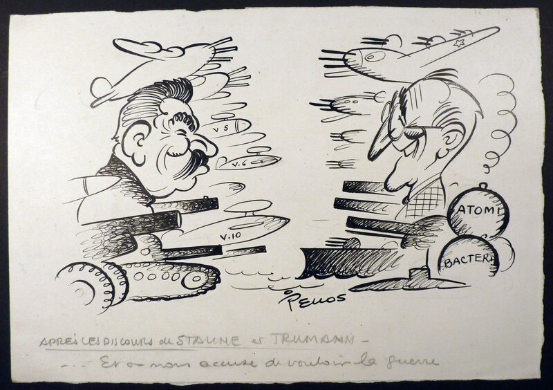 René Pellos, Joseph Staline face au Président Harry Truman - Original Illustration