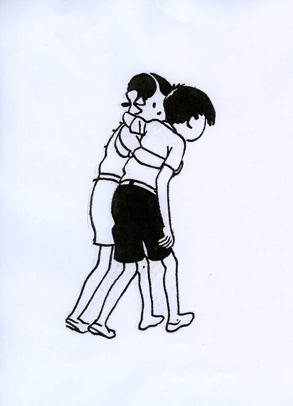 Hergé, Zette et Jo (dessin alternatif). - Planche originale