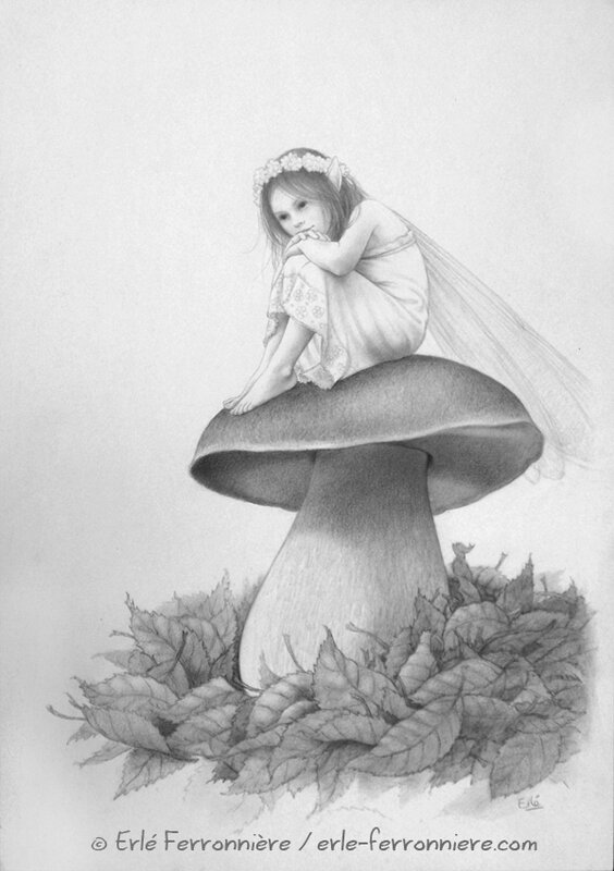 Erlé Ferronnière, La fée sur le champignon - Original Illustration