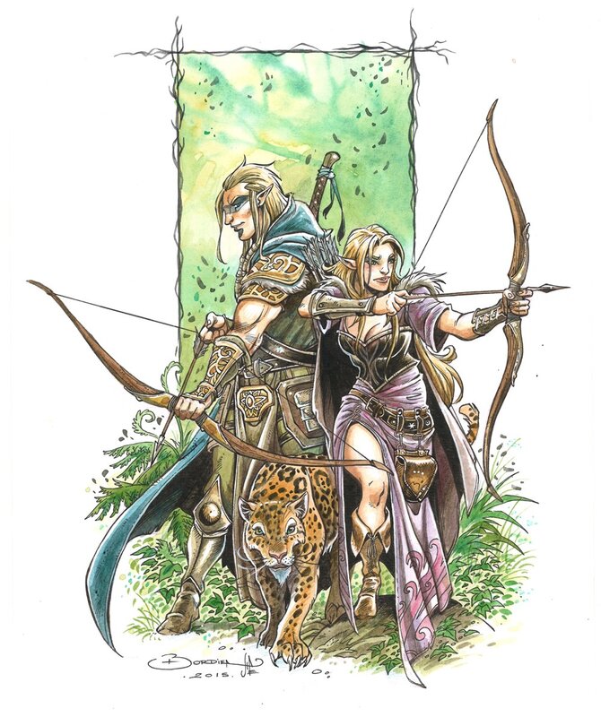 2 Elfes by Jean-Paul Bordier - Original Illustration