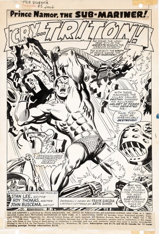 John Buscema, Frank Giacoia, Prince Namor The Sub-Mariner 2 Splash - Planche originale