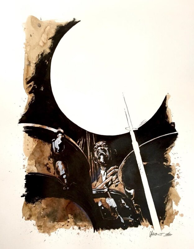 Christophe Chabouté, 2017 - Traits de Jazz - L'affiche de l'expo - Art Blakey - Illustration originale
