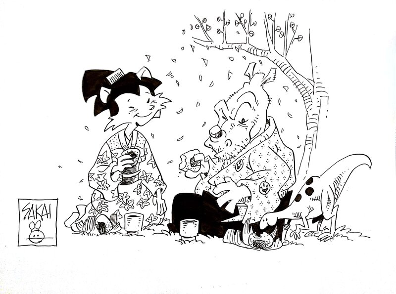 Stan Sakai, Usagi Yojimbo commission - Gen & Kitsune Hanami - Original Illustration