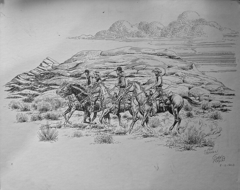 Cowboys RIDING by Gérald Forton - Original Illustration