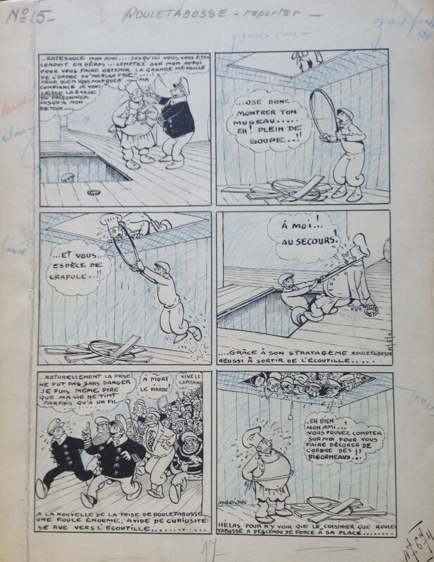 Marijac, Rouletabosse Reporter, ensemble de neuf  superbe planche parue dans Pierrot , 1934 - Comic Strip