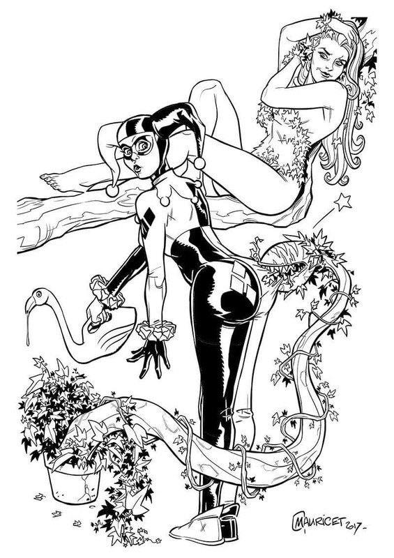 Alain Mauricet Harley Quinn and Poison Ivy - Illustration originale