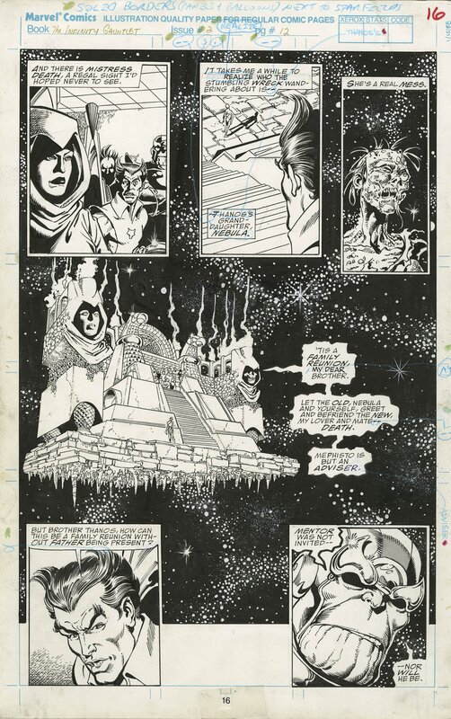 George Perez, Joe Rubinstein, Infinity Gauntlet #2, pg. 12 - Thanos and Family by George Perez & Joe Rubinstein - Planche originale