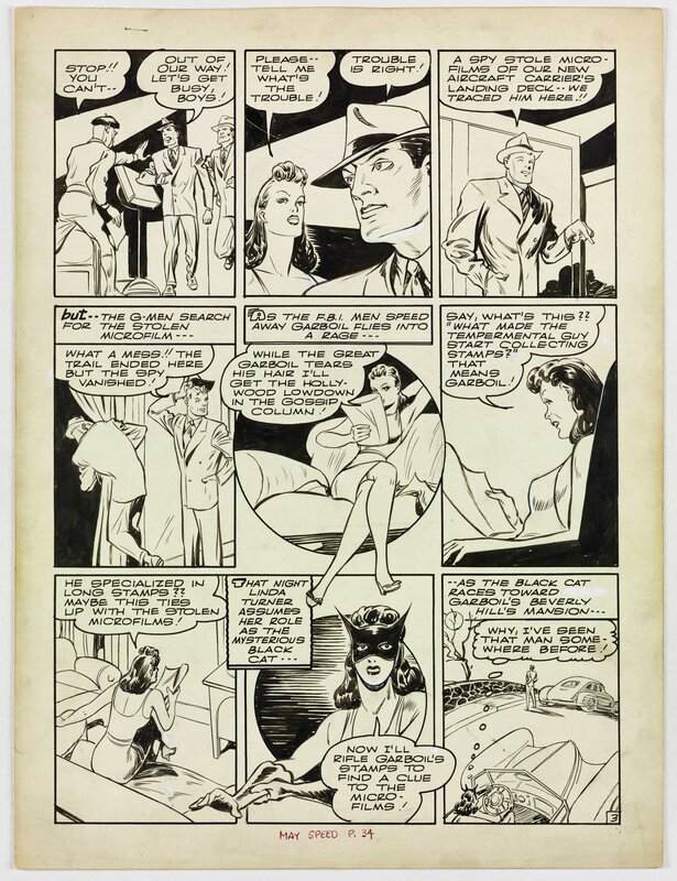 Joe Kubert, Speed Comics # 34 Black Cat - Original Illustration