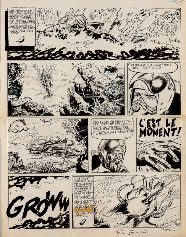 Dino Attanasio, Henri Vernes, Bob Morane - Oiseau de Feu P36 - Planche originale