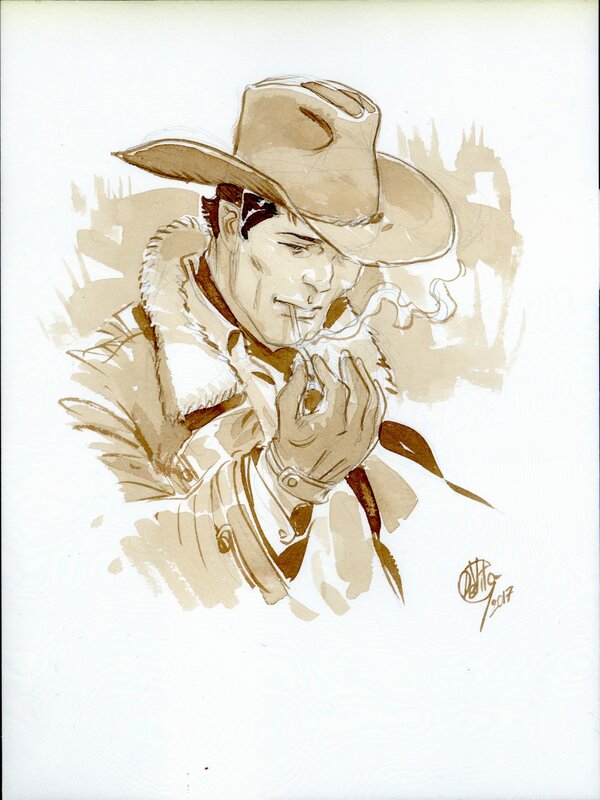 Giulio De Vita, Cowboy avec cigarette - Original Illustration