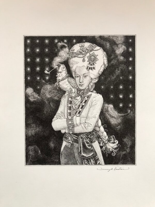 Jeremy BASTIAN -  Femme et Perroquet - Original Illustration