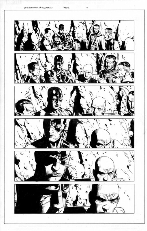 Jim Cheung, New Avengers The illuminati Xavier Black Bolt Doc Strange Namor Reed - Comic Strip