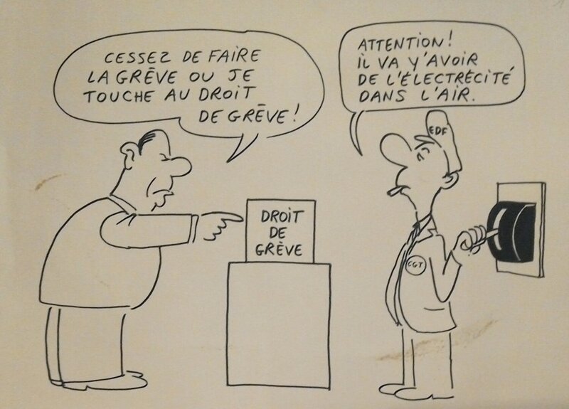 Georges Wolinski, Droit de grève EDF - Dessin n°1 - Planche originale