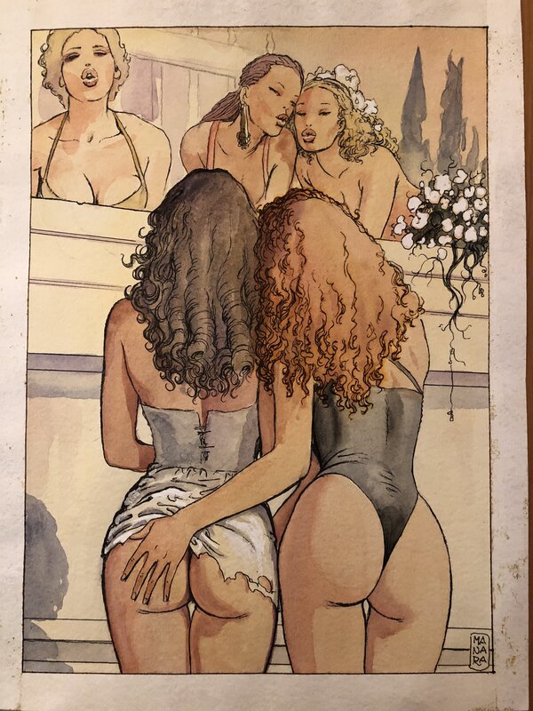 Deux filles de dos par Milo Manara - Planche originale