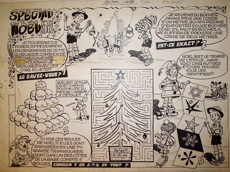 Eddy Paape, Geai et Mowgly, « Spécial Noël 58 », 1958. - Planche originale