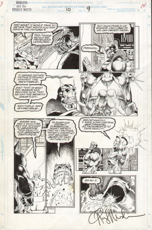 Angel Medina, Bob Almond, Warlock and the Infinity Watch #10, pg. 9 - Thanos backstabs Thanos by Angel Medina & Bob Almond - Planche originale