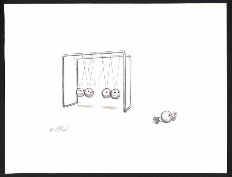 Newton's Cradle by Will McPhail - Original Illustration