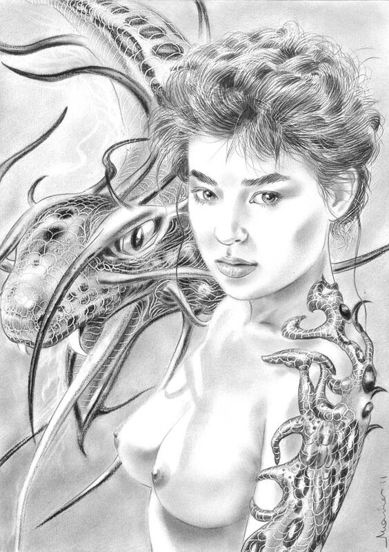 Femme dragon par Alain Mounier - Illustration originale