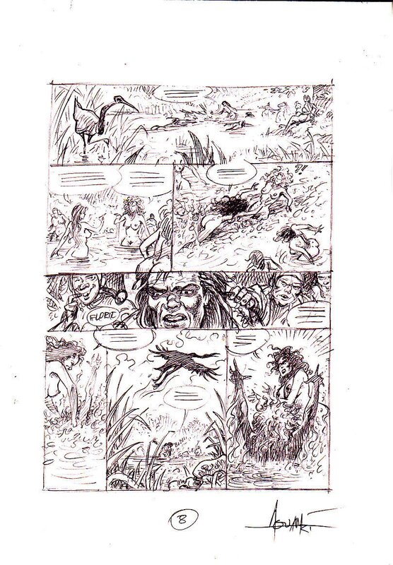 Mohamed Aouamri, Mortepierre t2 - Les guerriers de rouille - crayonné préparatoire pl 8 - Original art