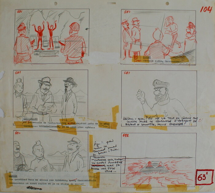 Hergé, studios Belvision, Tintin - Lac aux requins - Crayonné préparatoire - Œuvre originale