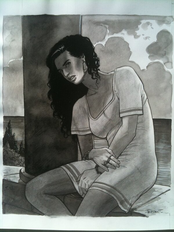 Femme assise by Jacques Terpant - Original Illustration
