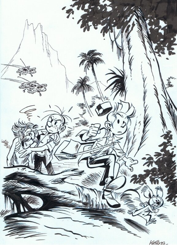 Jean-Marc Krings, Spirou, Fantasio, Spip, Champignac, 2007. - Original Illustration