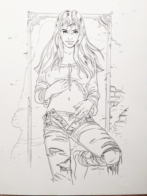 Marie en jeans by Jim - Original Illustration