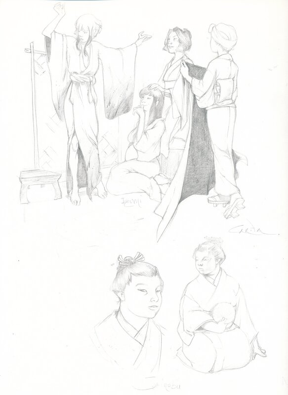 Carita Lupattelli, Izunas - Izumi et Shinobu - crayonnés - Œuvre originale