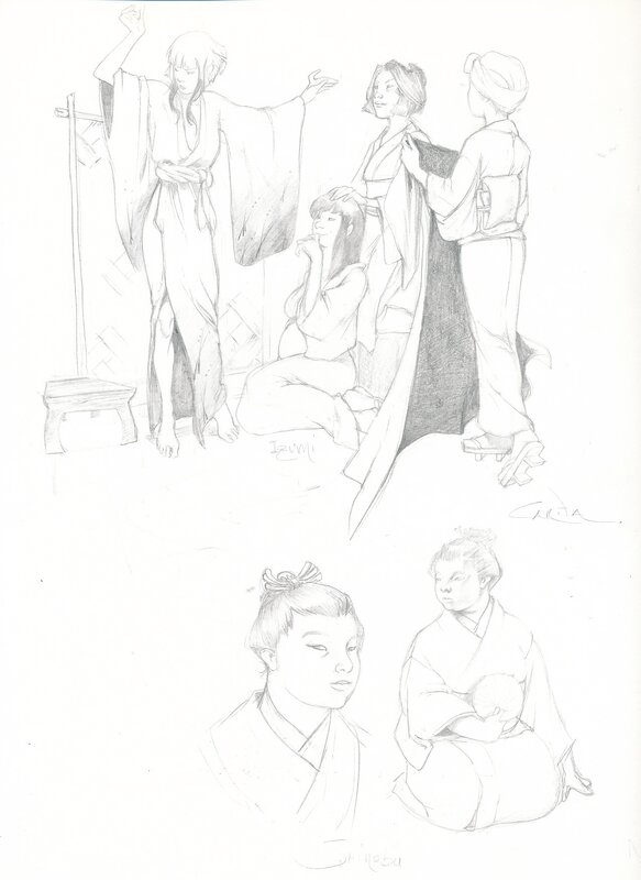 Carita Lupattelli, Izunas - Izumi et Shinobu - crayonnés - Original art