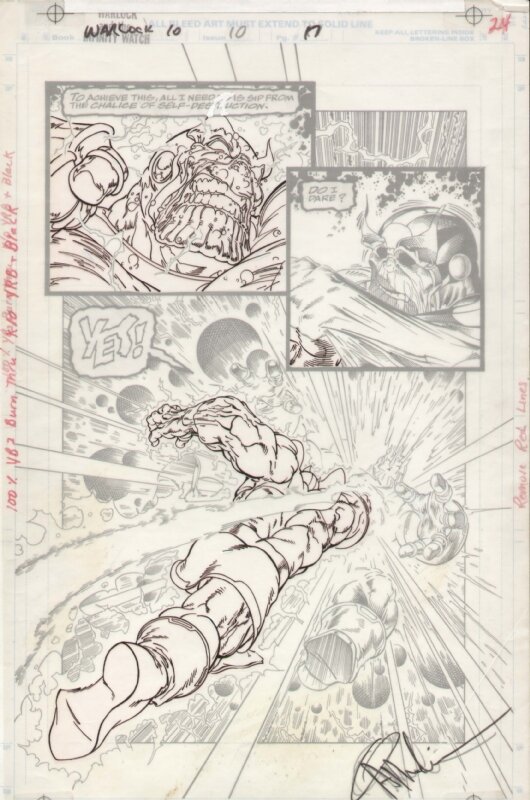 Angel Medina, Bob Almond, Warlock and the Infinity Watch #10, pg. 17 - Thanos kills Thanos by Angel Medina & Bob Almond - Comic Strip