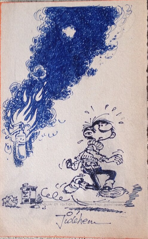 Dessin original de Gaston Lagaffe par Jidéhem - Illustration originale