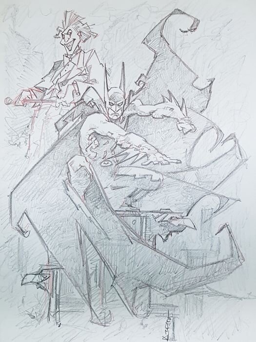 Batman and Joker by Azpiri - Original art