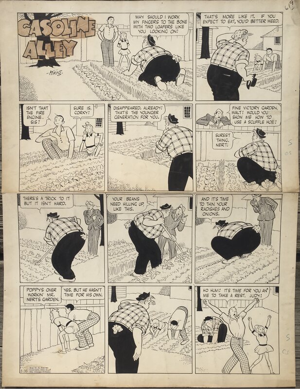 Frank King, GASOLINE ALLEY - Une sunday de 1944 - Planche originale