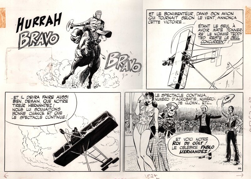 Gérald Forton, Teddy Ted  Le grand cirque de l'ouest RC/10pl Pif Gadget numero 162 mars 1972. - Planche originale