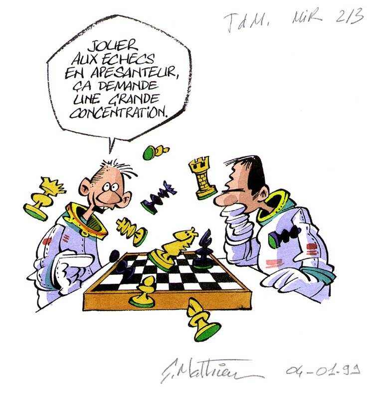 Gérard Mathieu, Echecs en apesanteur - Original Illustration