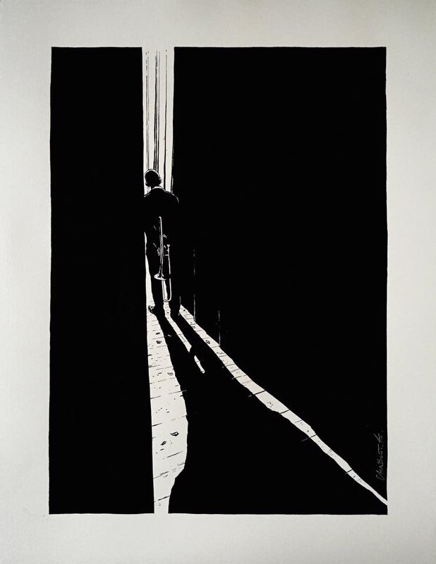 Christophe Chabouté, 2017 - Traits de jazz : Les Mégots - Original Illustration