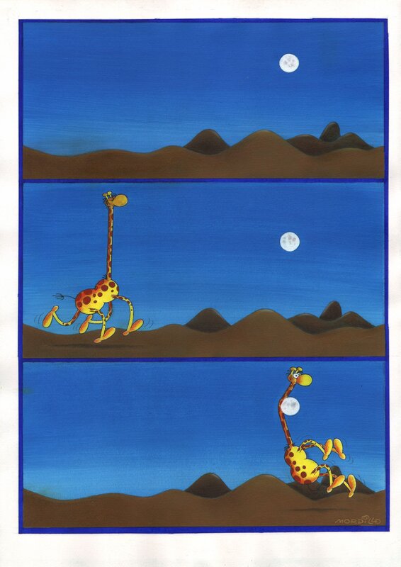 Guillermo Mordillo, The giraffe and the moon - Illustration originale