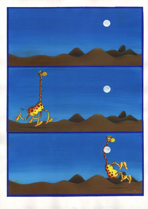 Guillermo Mordillo, The giraffe and the moon - Original Illustration