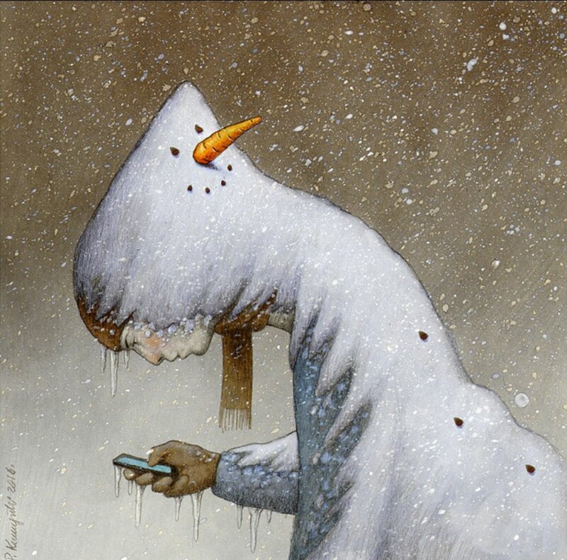 en-vente-snowman-par-pawel-kuczynski-illustration