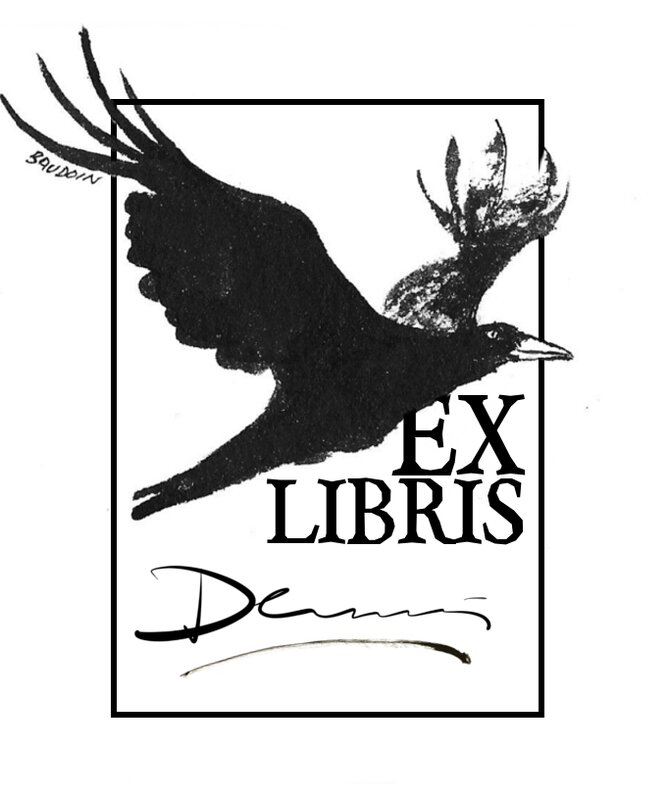 Edmond Baudoin, Ex Libris with raven - Illustration originale