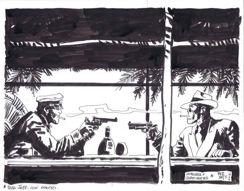 Corto Maltese and Torpedo by Jordi Bernet - Original art
