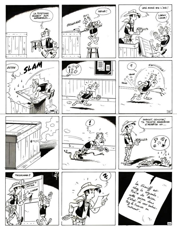 Michel Janvier, Le Ranch Maudit ,La Bonne Aventure - Série : LUCKY LUKE - Planche originale