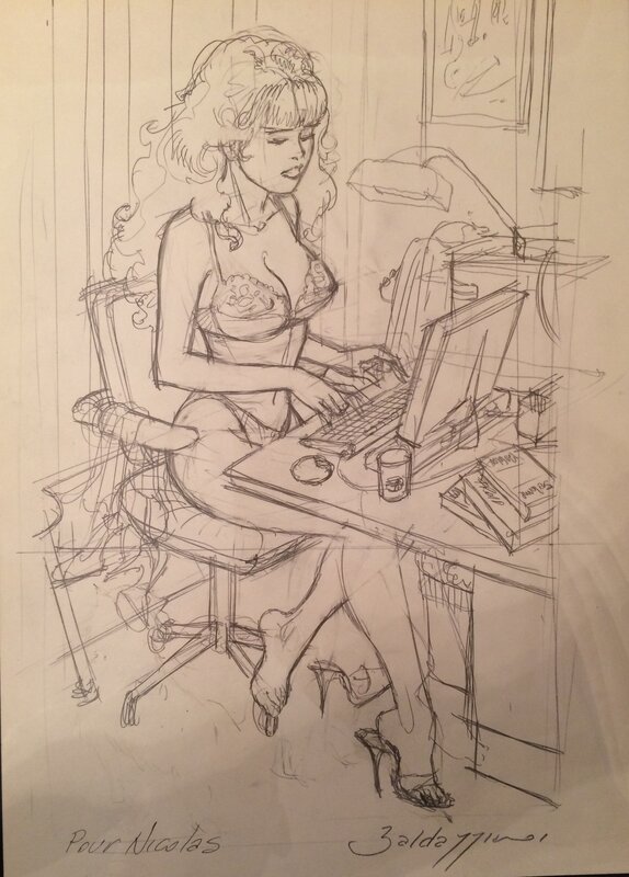 La secretaire by Roberto Baldazzini - Original Illustration