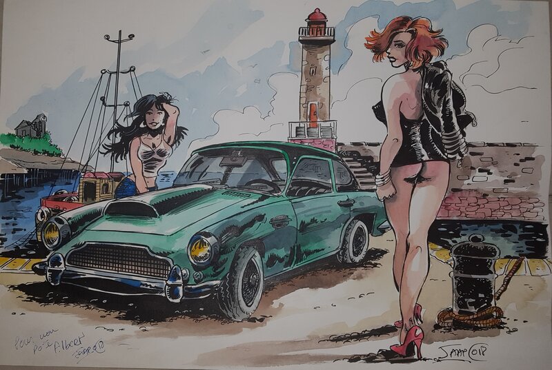 Jaap De Boer, Pin up et Aston Martin DB4 - Illustration originale