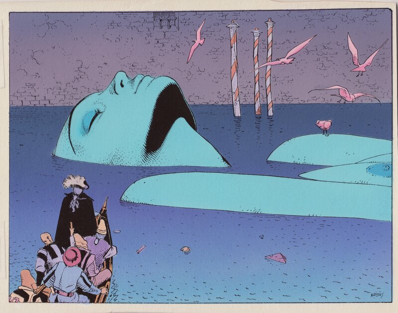 Moebius, Venise celeste  - Mise en couleurs et son calque #1 - Mise en couleur