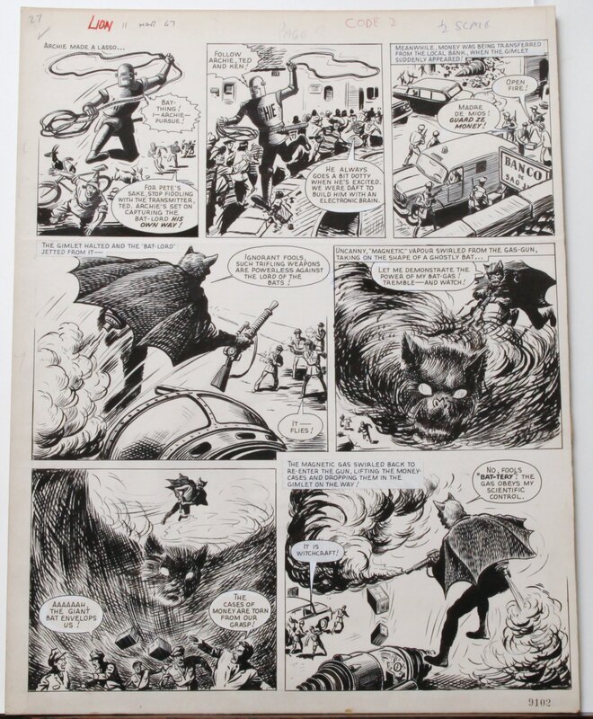 Ted Kearon, Archie et son lasso - Bat Tery le savan fou - un nom pareil c'est too much. - Planche originale