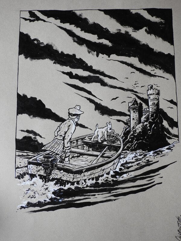 Christophe Chabouté, Hommage à Hergé l'île noire - Original Illustration
