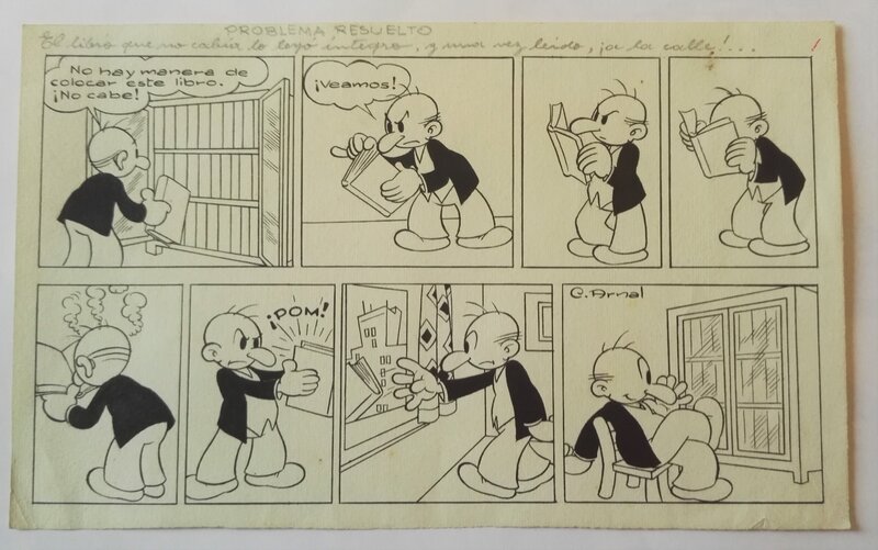José Cabrero Arnal, Une façon astucieuse de ranger un livre -A conseiller au plombier ? TBO vers 1930 - Comic Strip